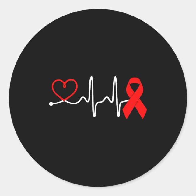 Adesivo Red Ribbon Heartbeat Design For Heart Disease Awar (Frente)