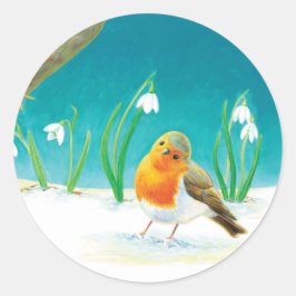 Adesivo Red Robin Bird e Snowdrops Ilustração