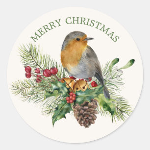 Adesivo Red Robin, pine, cones, Natal com mistério