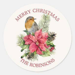 Adesivo Red robin, Poinsettia, pinho, Natal Holly