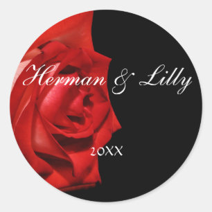 Adesivo Red Rose Personalized Round Wedding Sticker