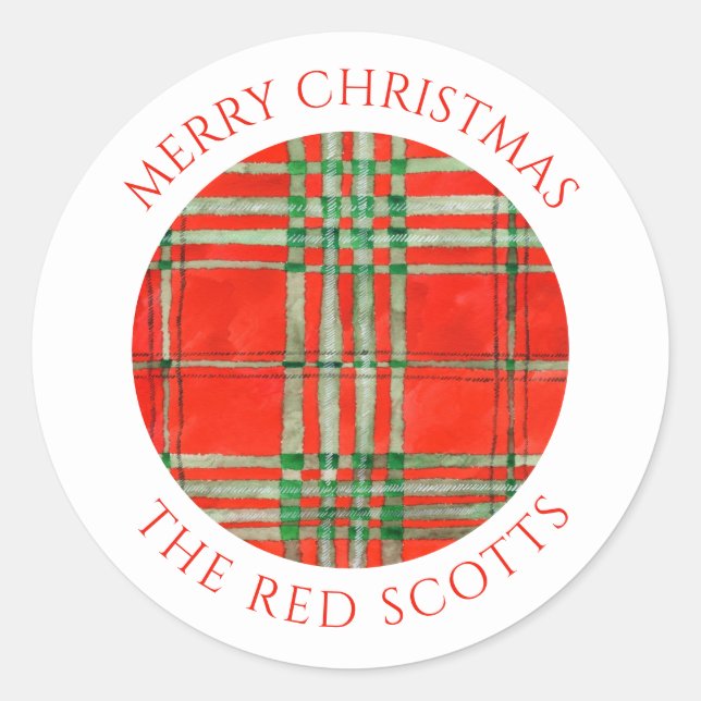 Adesivo RED SCOTT TARTAN Pequenos selos de envelopes redon (Frente)