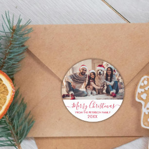 Adesivo Red Script White Family Foto Feliz Natal