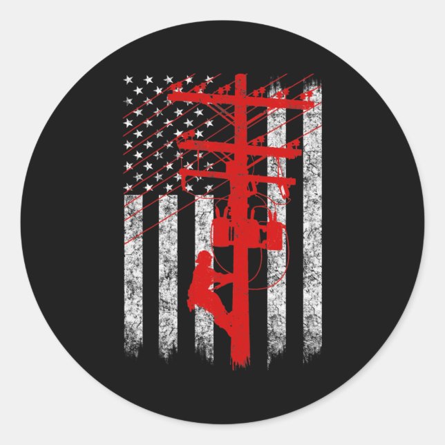 Adesivo Red Silhouette American Flag Lineman Electrician  (Frente)