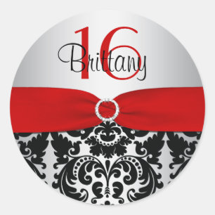 Adesivo Red, Silver e Black Damask Sweet 16 Sticker