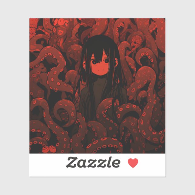 Adesivo Red Tentacle Horror Animy Girl (Folha)