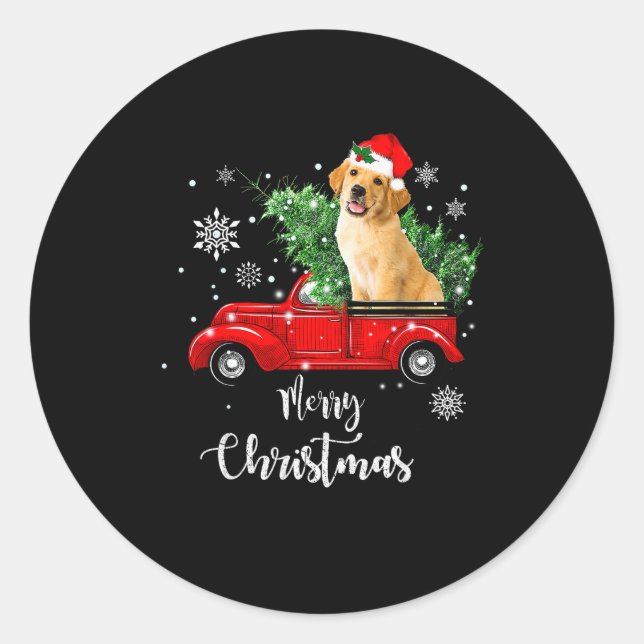 Adesivo Red Truck Merry Christmas Tree Golden Retriever Ch (Frente)
