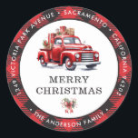 Adesivo Red Truck Merry Christmas Xadrez Return Address<br><div class="desc">Crie belas etiquetas de endereço de volta de Natal com dentro de caminhão vermelho de cor d'água com quadro de xadrez de búfalo vermelho e preto. Personalize facilmente estas etiquetas de Natal marcadas a vermelho com o seu nome e endereço.</div>