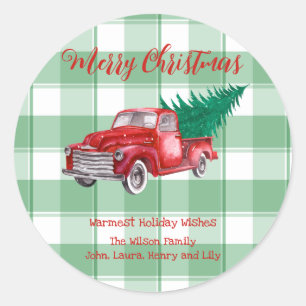 Adesivo Red Truck Pine Tree Feliz Natal Gingham Verde