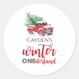 Adesivo Red Truck Winter Onederland First Birthday Favor