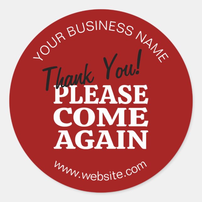 Adesivo Red Vintage Inspirou "Obrigado Venham Novamente!" (Frente)