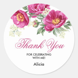 Adesivo Red Violet Peony Floral Greenery Obrigado Sticker