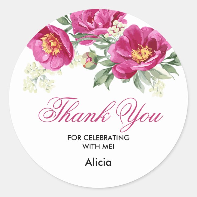 Adesivo Red Violet Peony Floral Greenery Obrigado Sticker (Frente)