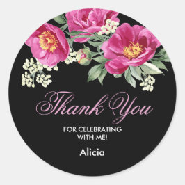 Adesivo Red Violet Peony Greenery Black Obrigado Sticker