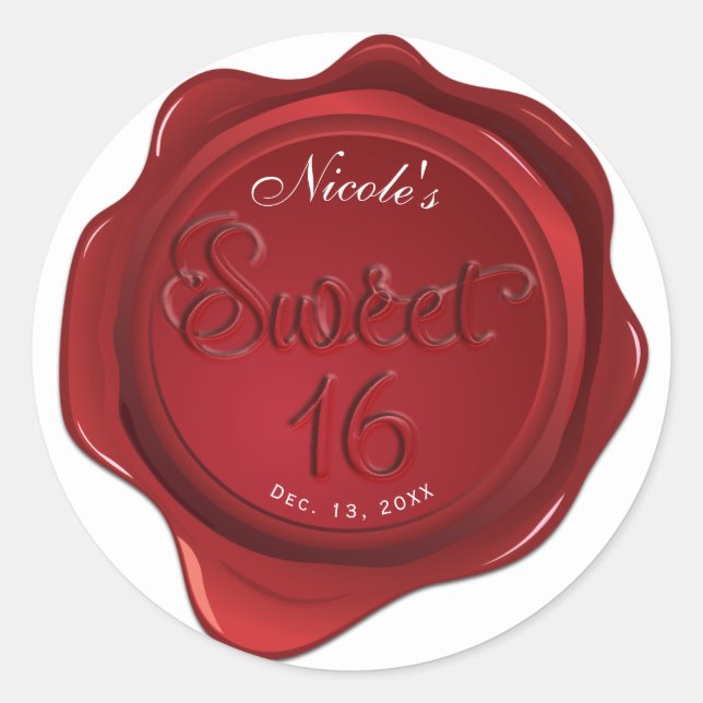 Adesivo Red Wax Seal Sweet 16 Partido Formal Elegante (Frente)