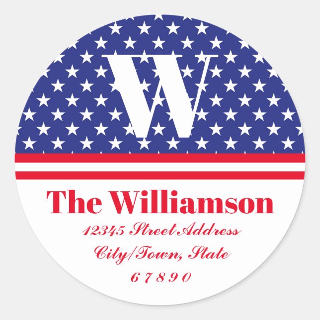 Adesivo Red White Blue Stars E Stripes Endereço Familiar (Frente)