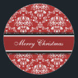 Adesivo Red White Damask Merry Christmas Stickers<br><div class="desc">Vinhetas de Natal felizes em cor damasco floral clássica vermelha e branca,  elegante e festiva para o período de férias. Disponível em cartões correspondentes e postais.</div>