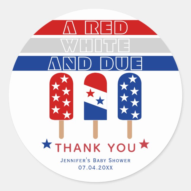 Adesivo Red White Devido em 4 de julho chá de fraldas de p (Frente)