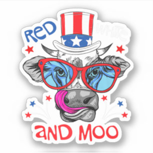 Adesivo Red White E Moo Patriótica Fazenda Vaca Bandeira U