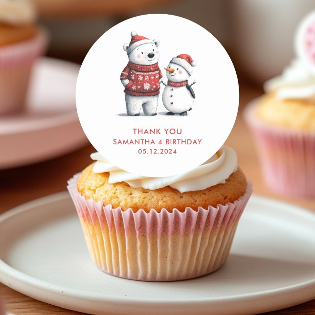 Adesivo Red Winter Bear e Snowmen Obrigado | Inverno (Criador carregado)