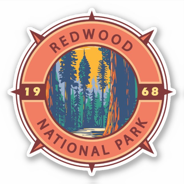 Adesivo Red wood National Park Retro Compass Emblem (Frente)