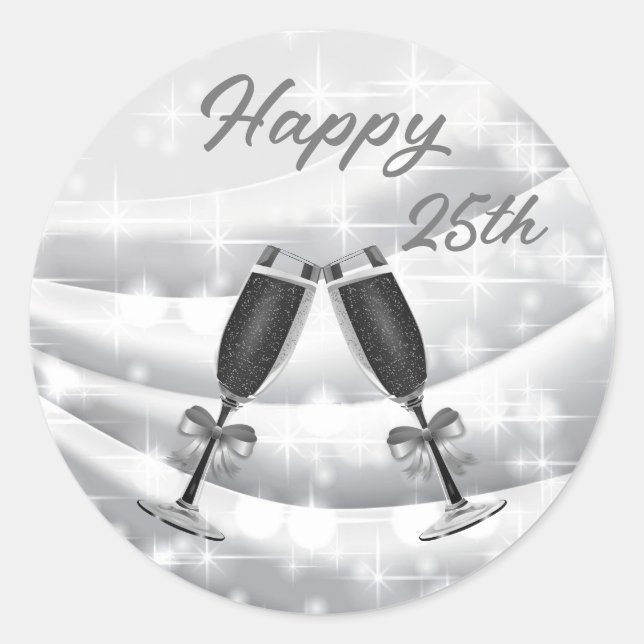 Adesivo Redondo 25h Aniversário Feliz (Frente)