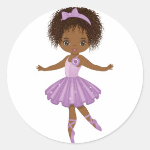 Adesivo redondo afro-americano Cute Ballerina