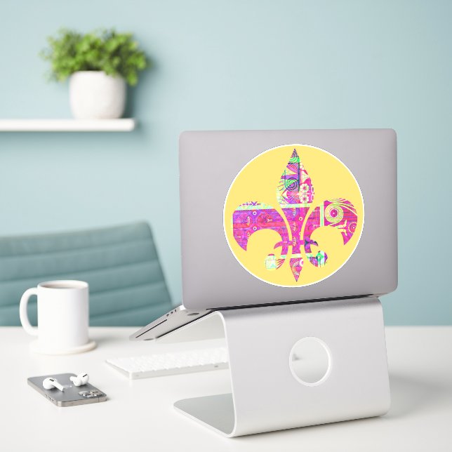 Adesivo Redondo Artsy Fleur De Lis (Laptop na mesa)