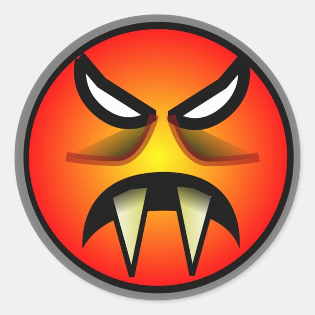 Adesivo Redondo Assustador e Mau Laranja Cara Diabo com Pr (Frente)