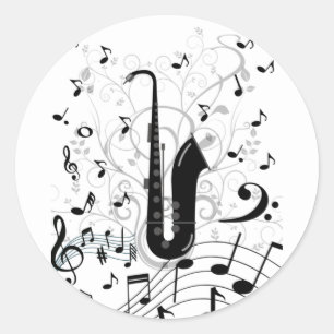 Adesivo redondo autocolante musical saxofone
