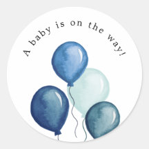 Adesivo Redondo Blue Balloons Baby Shower