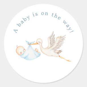 Adesivo Redondo Blue Stork Baby Shower