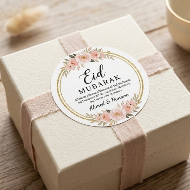 Adesivo Redondo Boho Blush Floral Eid Mubarak (Criador carregado)