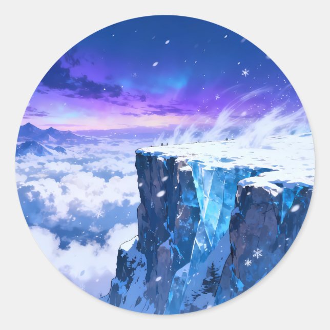 Adesivo Redondo Céu Montanha Congelada (Frente)