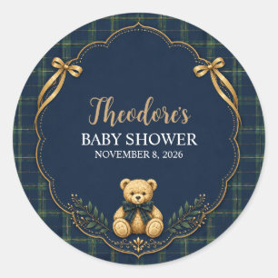 Adesivo Redondo Chuveiro de Bebê Urso Teddy Xadrez