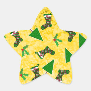 Adesivo Redondo Clássico Amarelo Padrão de Natal