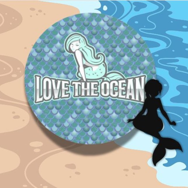 Adesivo redondo clássico azul-cinzento-cinzento (We have a beautiful collection of mermaid stickers)