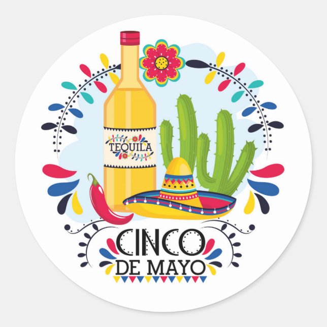 Adesivo Redondo Clássico Cinco De Mayo (Frente)