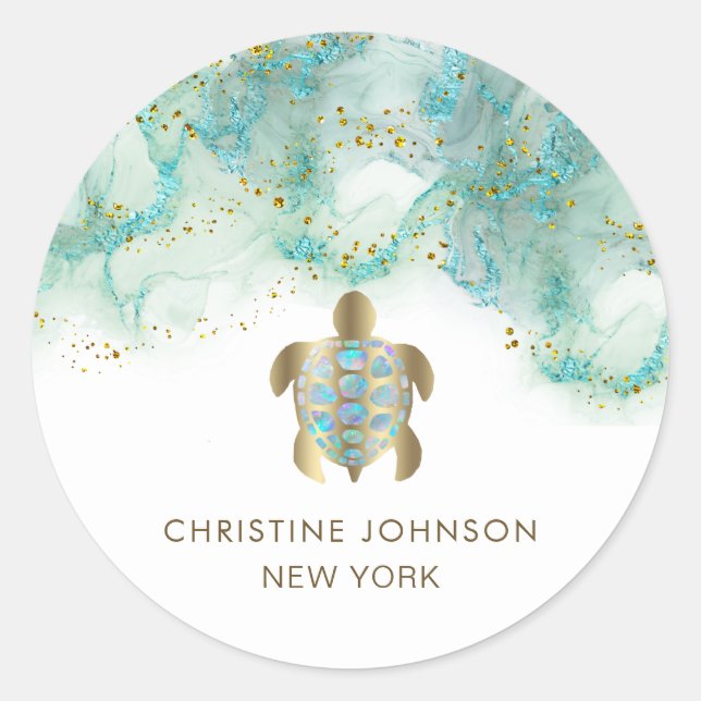 adesivo redondo clássico com logotipo de tartaruga (Frente)