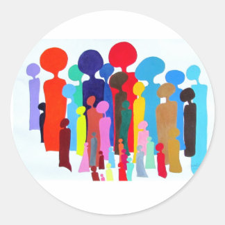 Adesivo redondo clássico com pessoas coloridas