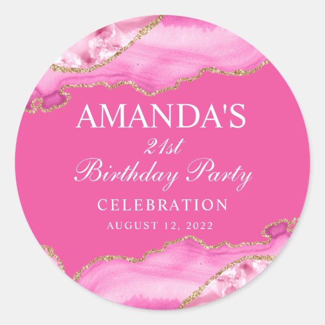 Adesivo redondo clássico, cor-de-rosa e Dourado, d (Frente)