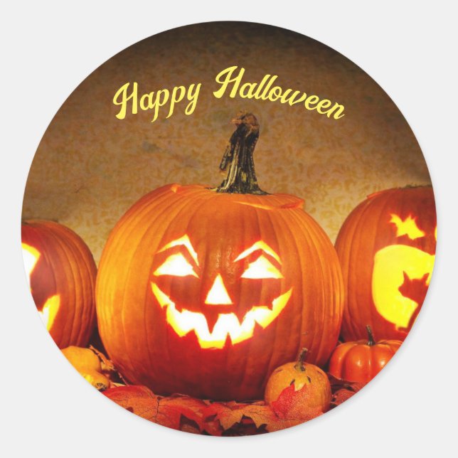 Adesivo Redondo Clássico de Abóboras de Halloween (Frente)
