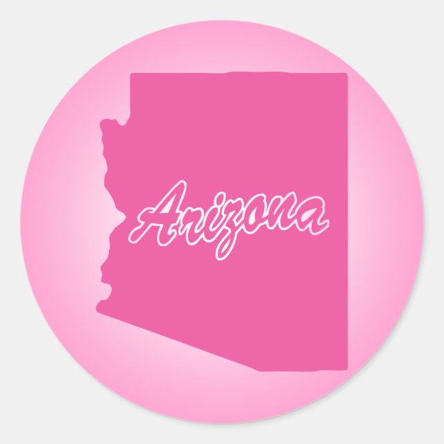 Adesivo redondo clássico de Arizona de estado rosa (Frente)