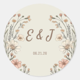 Adesivo Redondo Clássico de Casamento Floral Boho 