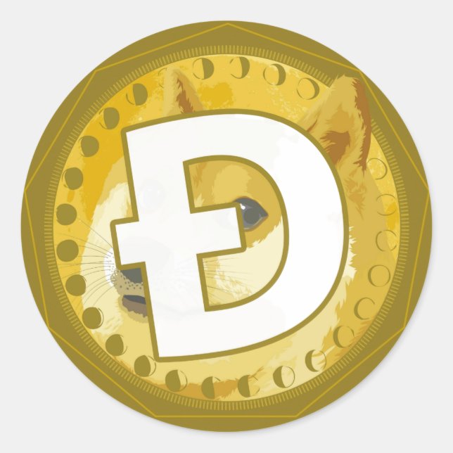 Adesivo redondo clássico de criptomoeda de Dogecoi (Frente)