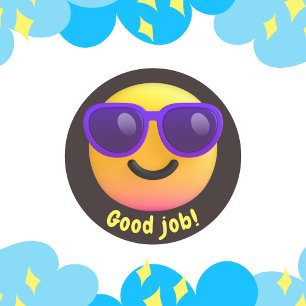 Adesivo redondo clássico de emoji amarelo divertid