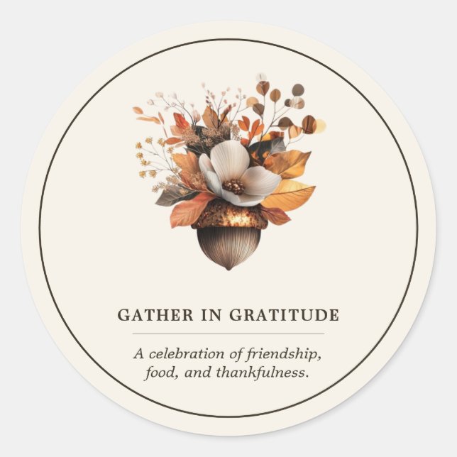 Adesivo Redondo Clássico de Floral de Bolota Rústi (Frente)