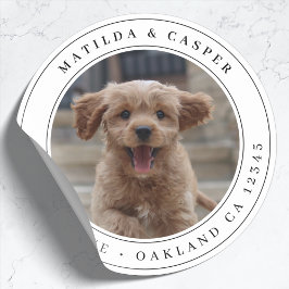 Adesivo Redondo Clássico de Foto do Cachorro com E