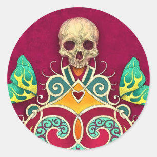 Adesivo Redondo Clássico de Halloween Floral Crâni