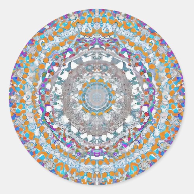 Adesivo redondo clássico de Mandala roxo (Frente)